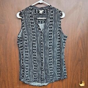 Weatherproof Vintage Size S Black White Linen Blend Button Down Sleevele…